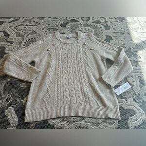 Liz Claiborne Knitted Cable Knit Sweater With Button Details Size XL NWT